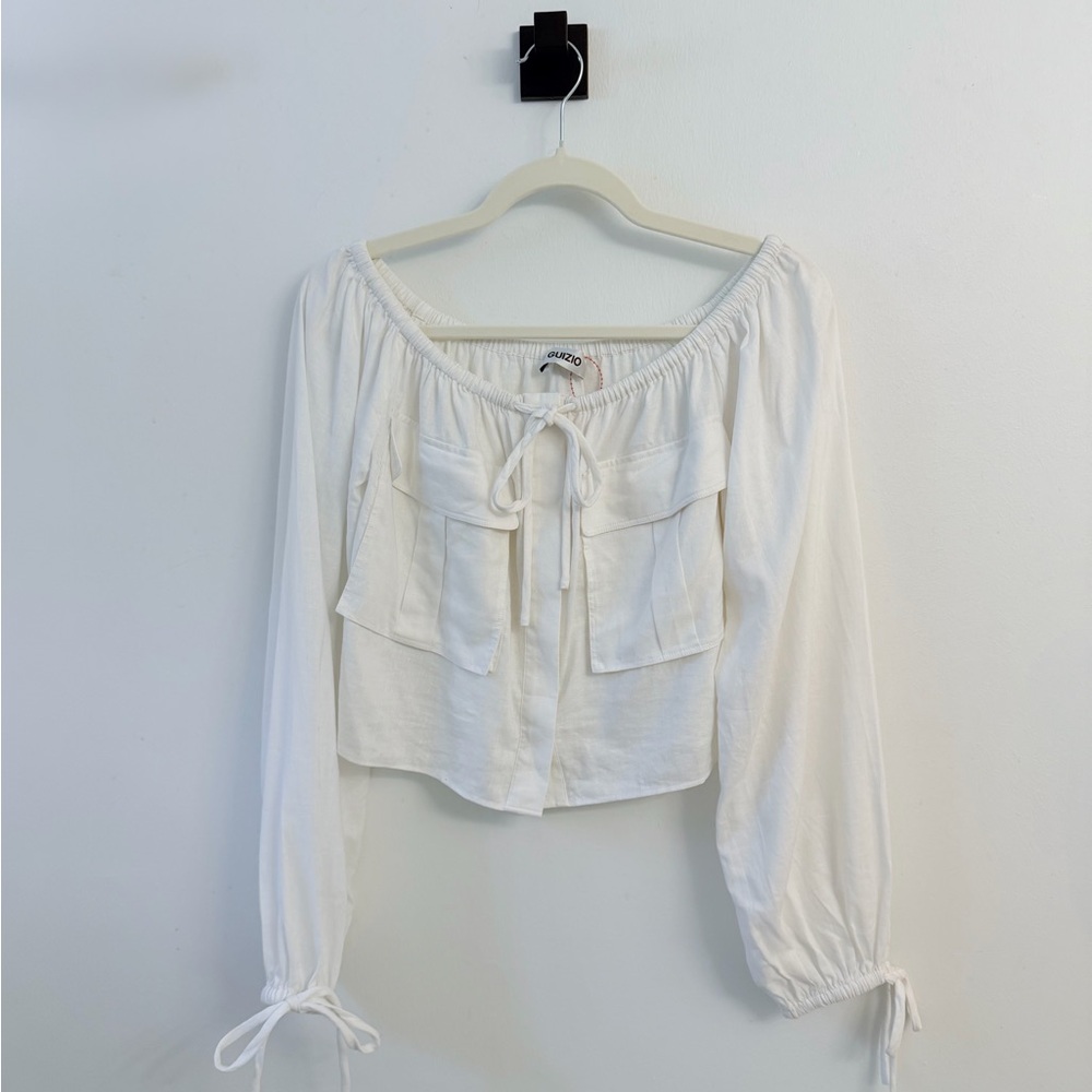 Danielle Guizio White Peasant Crop Blouse